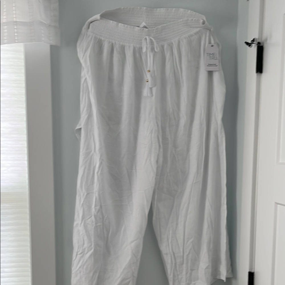 White Drawstring Linen Pants